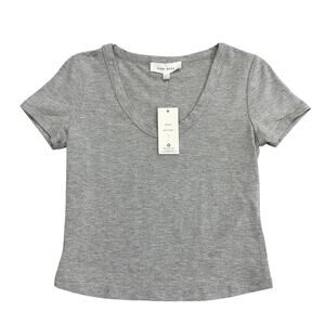 Pink Rose Semi-Crop T-Shirt WMNS M Heather Gray Cotton Scoop Neck Short Sleeve
